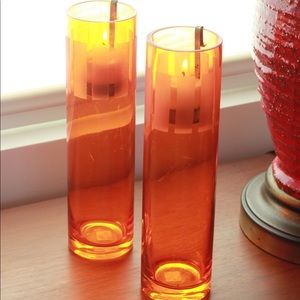 Retro PartyLite Orange Glass Candle Holders!